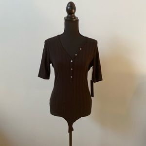 House of Harlow 1960 Wide Ribbed Stretchy Bodysuit in Black Size Medium NWT